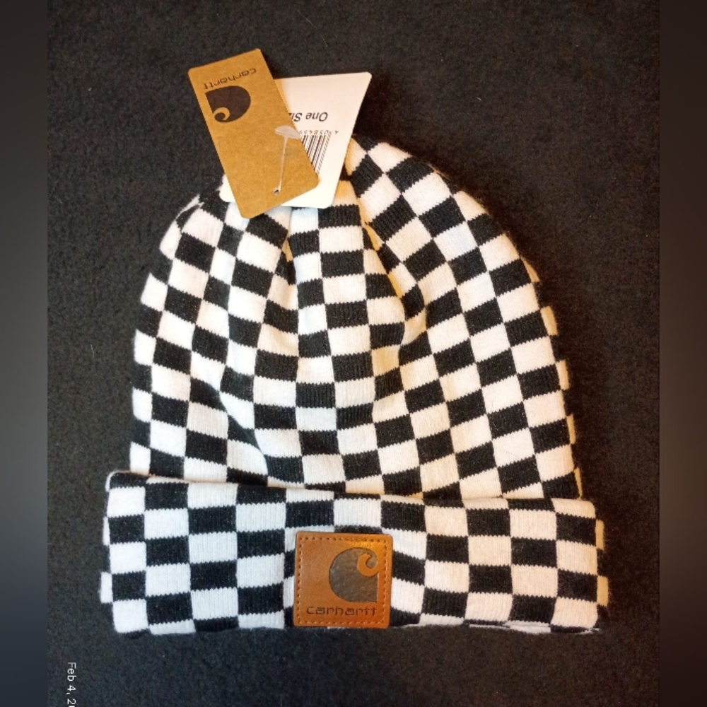 Carhartt WIP Black and White Checker Knit Beanie